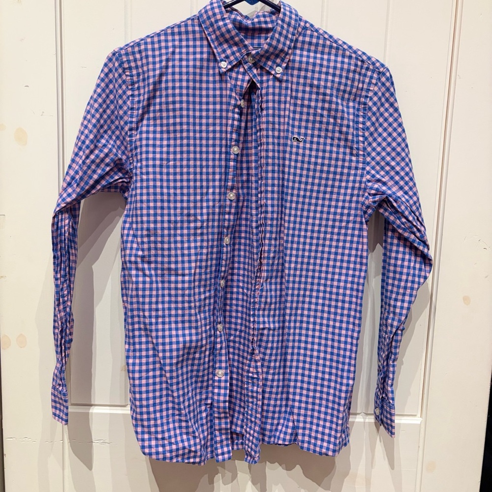 Vineyard Vines Purple and White Checkered Shirt